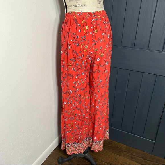 Jaase Bohemian Red Floral Wide Leg Palazzo Pants - Picture 3 of 4